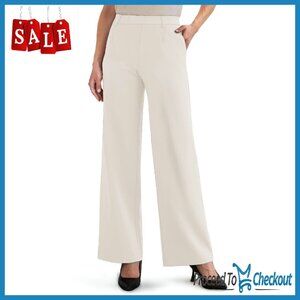 Wide Leg Pull-On Work Pants Stretchy High Waisted Business Casual